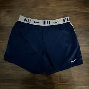 Nike Navy and Pink Dri-FIT Athletic Shorts with White Logo